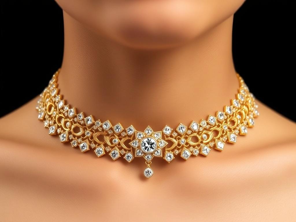 Precious gold choker necklaces with diamonds Precious gold choker necklaces with diamondsфото